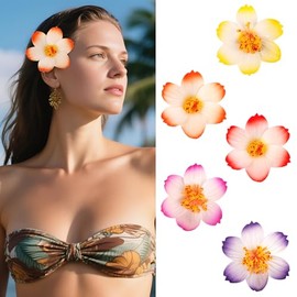 Hotalisona Hawaii Flower Hair Clips for Women Girls Thick Hibiscus Foam Flowers Beach Boho Hair Clips Accessories for Vacation Beach Luau Party