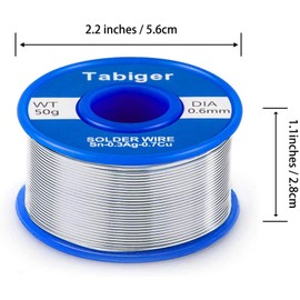 Tabiger Solder Wire, 0.6mm Lead Free Solder Wire with 97Sn-2Rosin-0.7Cu-0.3A, 0.6mm, 50g Solder for Electrical Soldering
