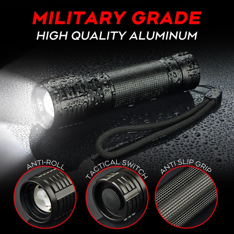 LED Flashlight Water Resistant Military Grade 2000 Lumens 3 Modes