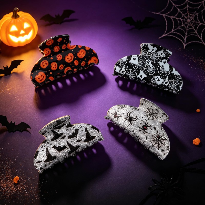 Halloween Hair Claw Clip for Women with Glitter Finish 3.4”