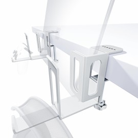 NODOCA 2-Slot Laptop Storage for Desk, MacBook Vertical Stand, Vertical Laptop Stand, with Headphone Holder, Desk Side Storage, Laptop Storage Rack[L, White]