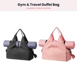 Gym Duffel Bag with Shoe Compartment and Yoga Mat Strap, Water-Resistant Weekender Travel Bag for Women and Men