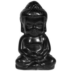 Rockcloud Pocket Stone Baby Buddha Crystal Statue for Home Decoration Zen Garden Spiritual Feng Shui Figurine, Black Obsidian
