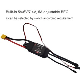 FLYCOLOR 80A ESC 3-6S Electric Speed Controller 5v/6v/7.4v 5A BEC with XT60 & 3.5mm Bullet Plugs for RC Drone Airplane Brushless Motors
