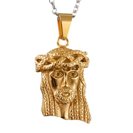 OIDEA Stainless Steel Vintage Jesus Pendant Necklace Gold Tone,22 Inch Chain Included
