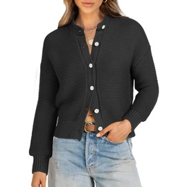 Caracilia Cardigan Sweaters for Women Open Front Tweed Knit Cropped Cardigan Button Down Casual Coat 2024 Fall Trendy Outwear Black