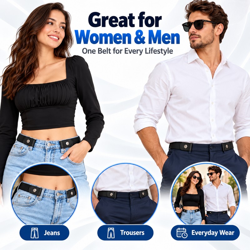 Unisex 3cm Elastic Fabric Belt for Jeans and Pants, Invisible-Style