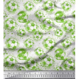 Soimoi Green Heavy Satin Fabric Brush Stroke & Football Sports Printed Craft Fabric BTY 54 Inch Wide