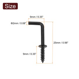 QUARKZMAN Pack of 50 L-Shaped Screw Hooks Hook Screws, 9 x 25 mm L-Shaped Small Screw Hooks for Screwing Right Angle Hooks Made of Carbon Steel Hook Nails Hooks, Black