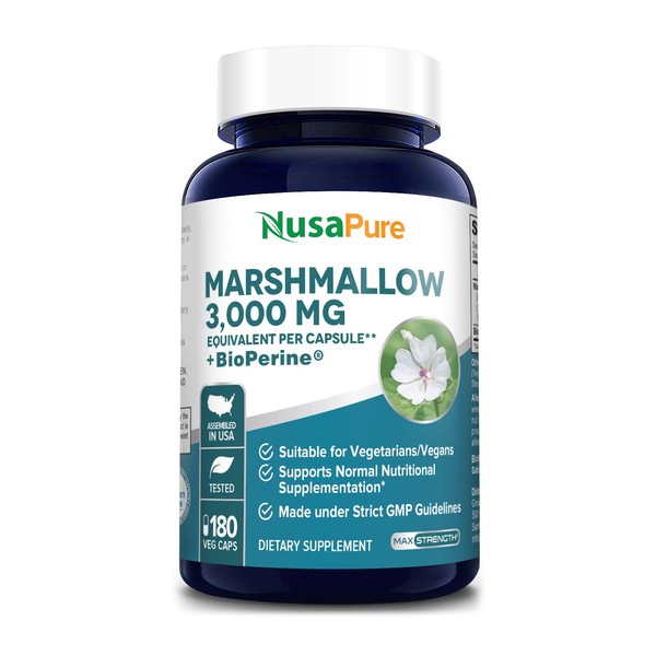 NusaPure Marshmallow Root Extract 3,000 mg Per Veggie Caps 180 Count (Extract 30:1, Non-GMO, Gluten Free) Bioperine