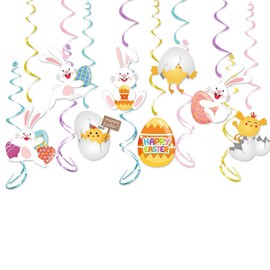 JEYORZY 13 Pcs Ostern Spiralen Deko, Osterei Hase Karotte Wirbel, Hängende Wirbel Decke Deko, Ostern Hängedeko Spiral, Hase Deko, Ostern Dekorationen Luftschlangen für Ostern Party Supplies
