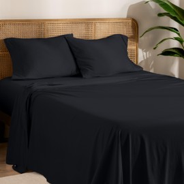 Bare Home 100% Organic Cotton Jersey Sheet Set, Ultra Soft, 100% Cotton - Sheet Set & Pillowcases - Deep Pocket Bed Sheets (Split King, Black)