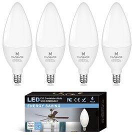 hansang E12 LED Light Bulbs 4000K Natural Daylight, 60W Type B Light Bulb for Chandelier, Small Candelabra Base, B11 Ceiling Fan Light Bulbs, 5W, 500LM, 4 Pack, Non-dimmable