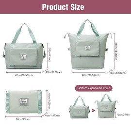 Large Capacity Folding Travel Bag, Travel Lightweight Waterproof Carry on Luggage Bags with Fixed Strap, Dry and Wet Separation Foldable Travel Duffel Bag for Sports Gym Bag (Green)