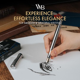 Wordsworth & Black Extra Fine Nib Fountain Pen Set Including 24 Ink Cartridges and Piston Converter, Gift Box, Writing, Calligraphy, Silver Chrome