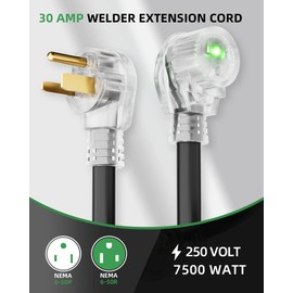 islewire 50ft 250V Welder Extension Cord, 10 Gauge Heavy Duty Outdoor Welding Cord with LED Indicator, NEMA 6-50P to 6-50R, 30 Amp 3 Prong Power Extension for Welding Machines, 10 AWG SJTW, Black