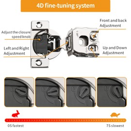 Chibery 10 Pack 1-1/4" 4D Overlay Soft Close Concealed Hinges for Face Frame Door, Control Closing Speed, Smooth Slow Self Close Hinges, Satin Nickel, 105° Open Angle Stainless Steel Cabinet Hinges
