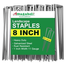 AMAGABELI GARDEN & HOME 300 Pack Galvanized Landscape Staples 8 Inch 11 Gauge Garden Staples Garden Stakes Plant Cover Stakes U-Shaped Landscape Stakes Landscape Pins for Weed Barrier Fabric