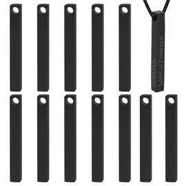 BENECREAT 12Pcs Black Stainless Steel Engraving Bar, 1.5x0.2x0.2Inch Rectangle Stamping Blanks Bar Metal Engraving Blank for Necklace Jewelry Keychain Making