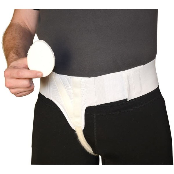 Mobility Transfer Systems MTS Right Side Hernia Support Truss Belt with Compression Pad for Men, Medium, White