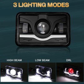 NSDXCT 4 PCS 4x6 Inch Headlights High Low Sealed Beam DRL Headlights Fit For Peterbilt 379 For Kenworth T800 T600 For Ford Probe For Chevy For Oldsmobile Cutlass H4651 H4652 H4656 H4666 H6545