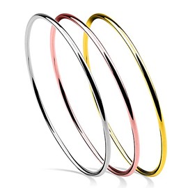 Meilanduo 3 Colors 925 Sterling Silver Classical 2MM Simple Plain Polished Round Circle Bangle Bracelet 7.5" 8" 8.5" for Women (Mixed, 3x 7.5)