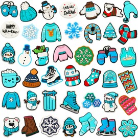 SANNIX 42Pcs Winter Pins, Bulk Mixed Brooch Pin Set Holiday Snowflake Snowman Christmas Tree Lapel Pins Blue White Cartoon Backpack Badge Pin for Holiday Party Favors Gifts and Clothes Accessories