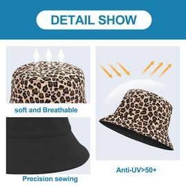 VJUYSW Leopard Print Bucket Hat Reversible Fisherman Hats Fishing Hat Summer Sun Hat for Women Men Holiday Hiking Camping Shopping, brown