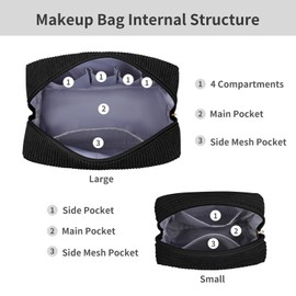 MAGEFY Makeup Bag，2 Pcs Initial Cute Makeup Bag for Purse Corduroy Cosmetic Bag for Girls Women Small Travel Makeup Pouch with Zipper (Black-STUFF+S)