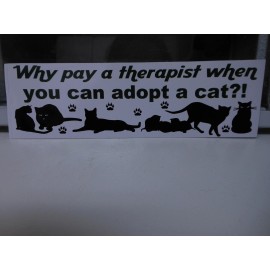 Why pay a therapist when you can adopt a cat? 3x10 Bumper Sticker Decal BlackCat