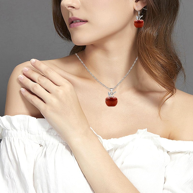 JunyiDIY Women's Red Apple Earrings | Red Stone Dangle Earrings