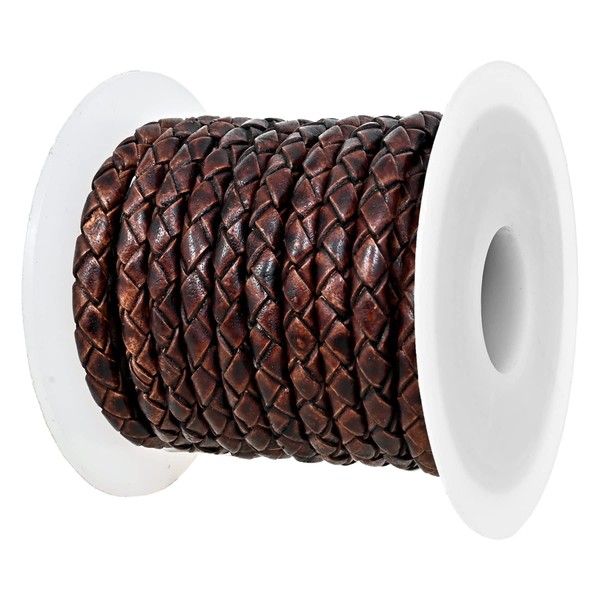 GENIQUE Real/Genuine Round Braided Leather Cord String Rope Folded, Leather