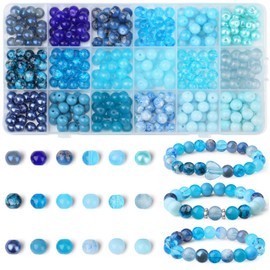 AWARDSEN Blue Beads, 360 PCS Blue Glass Beads Kandi Bead 8 mm Imitative Crystal Gemstone Bead for Jewellery Making, Bracelet, Necklace, Earring, for Crafting Homemade Gifts