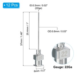 PATIKIL 22Ga x 1 Inch Stainless Steel Dispensing Needle Tips, 12Pcs Metal Glue Needle Tube Blunt Tips Luer Lock for Thick Glue Ink Lab, Silver