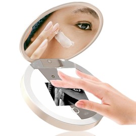 Espejo UV para Prueba de Protector Solar con Aumento 2X, Espejo de Maquillaje de Viaje con Luz LED de 3.5 Pulgadas, Brillo Ajustable de Tamaño de Bolsillo
