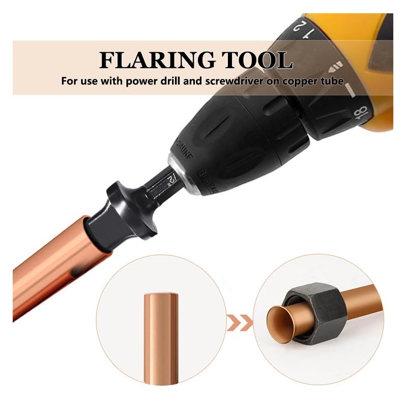 5 Piece Spin Flaring Tool Set, 1/4" Hex Shank HVAC