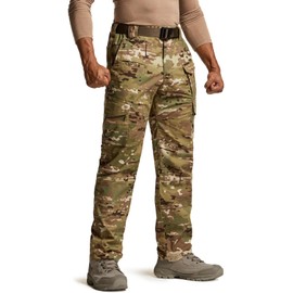 CQR Men's Flex Ripstop Tactical Pants, Water Resistant Stretch Cargo Pants, Lightweight EDC Hiking Work Pants, Print Dura Flex Mag Pocket Utility Camo, 34W x 32L