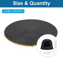 PATIKIL 40 ft D Shape Rubber Seal Strip, Self-Adhesive EPDM Rubber Door Weather Stripping for Boat, RV, Auto, Truck, Marine, Garage Doors/Window, W: 1/3", H: 5/16", Black/Yellow