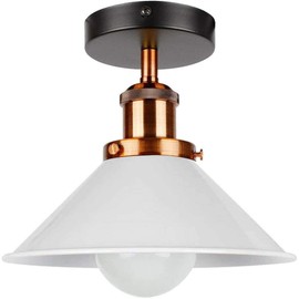 DC Voltage Modern Industrial Metal Semi Flush Mount Ceiling Light 22cm Light Shade, E27 Base Lamp Holder for Kitchen Living Room Corridor Hallway Office