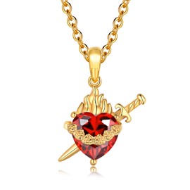 Joliernelle Gold Sacred Heart of Jesus | Immaculate Heart of Mary Necklace for Women with Cubic Zirconia Gemstone Religious Jewelry Gift, Cubic Zirconia, Cubic Zirconia