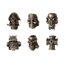 6pcs Knife Paracord Lanyard Ropes Alloy Skull and Cross Beads,EDC Multifunctional Tool Outdoor Camping Folding Knives Gadget Ornaments (Bronze)
