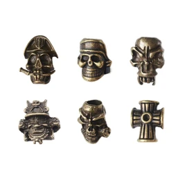 6pcs Knife Paracord Lanyard Ropes Alloy Skull and Cross Beads,EDC Multifunctional Tool Outdoor Camping Folding Knives Gadget Ornaments (Bronze)