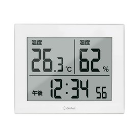 Dretec Large Screen Thermo-Hygrometer, Hakimie, Digital Thermometer, Hygrometer, Large, Flu, Heatstroke Prevention, Stand, Wall Mounted, White