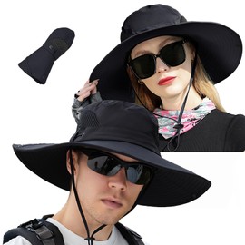 ULSTAR Sun Hat for Men Women, Large Brim UPF50+ Breathable Sun Protection Hat Summer hat Fishing Outdoor Camping Hat Bucket Hat Jungle Hat (Black)