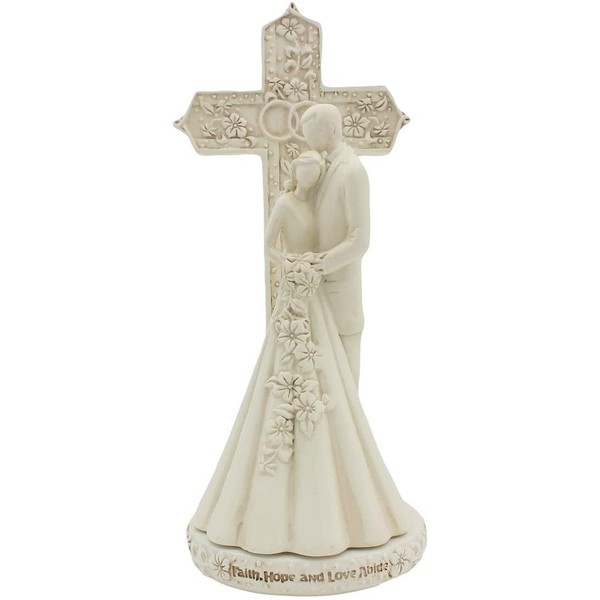 CB Avalon Gallery 6.9-inch Couple with Cross and Wedding Rings 2-Piece Wedding Cake Topper Set