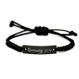 Romans 13 10 Bracelet Romans 13:10 Bible Verse Gift for Him Christian Bracelet for Men Black Rope Stainless Steel Jewelry