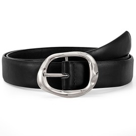 JASGOOD Women Leather Belt for Jeans Pants Ladies Casual Waist Belt Fashion Women Belt with Silver Buckle,Black