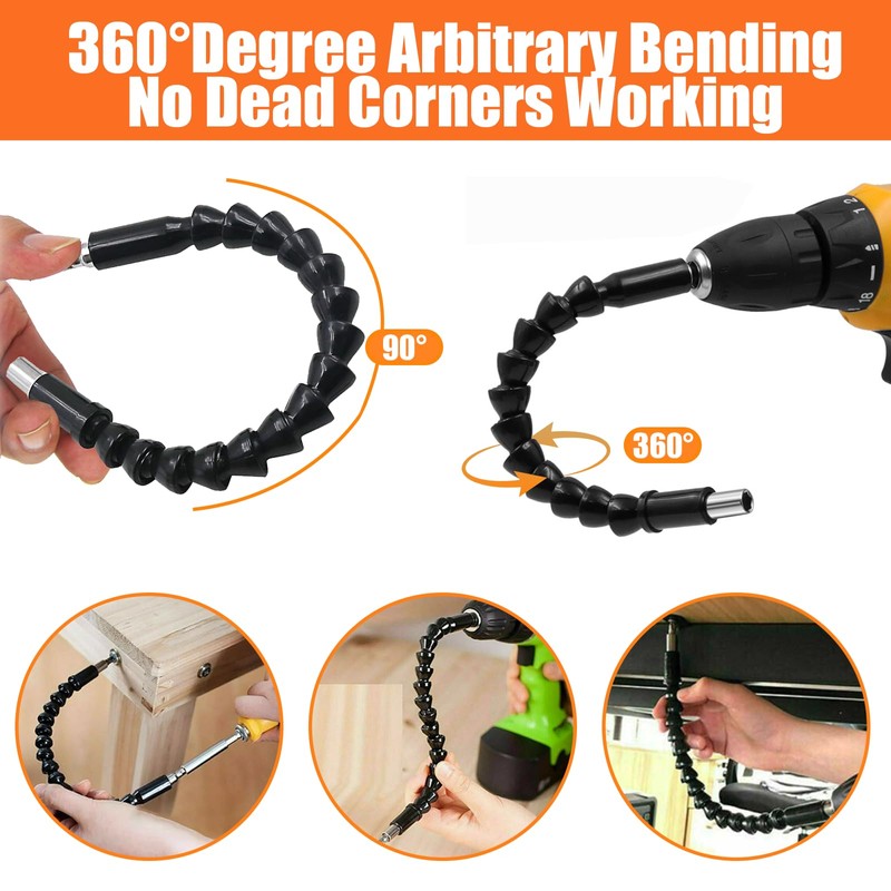 14 Pack Flexible Drill Bit Extensions Set Adapter with Bendy