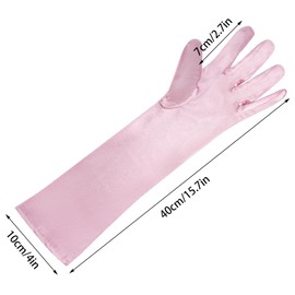 Lystaii Long Opera Party 20s Satin Gloves Stretchy Elbow Length Wedding 15 Inch Classic (Pink)