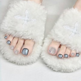 [NEURAD]ネイルチップ 足用 黒 24枚入 フットネイル フットネイルチップ 足用ネイルチップ マグネット 夏 付け爪 猫目石 可愛い 人気 シンプル